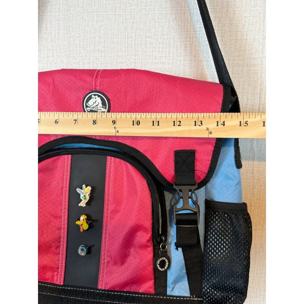 Crocs Messenger Bag Pink Blue Ripstop Nylon Disney Jibbitz Charms Crossbody Y2K